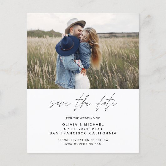 予算エレガントタイポグラフィ日付の写真の保存 チラシ (裏面)