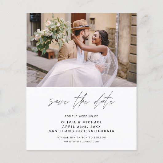 予算エレガントタイポグラフィ日付の写真の保存 チラシ (裏面)