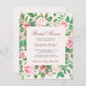 予算エレガントバラのブライダルシャワー招待状 (正面/裏面)