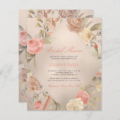 予算エレガントバラ金ゴールドブライダルシャワー招待 (正面/裏面)