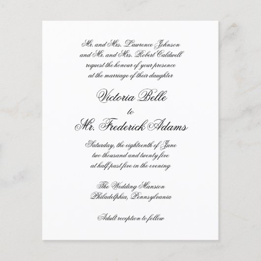 予算エレガントフォーマル結婚式招待状 チラシ (正面)