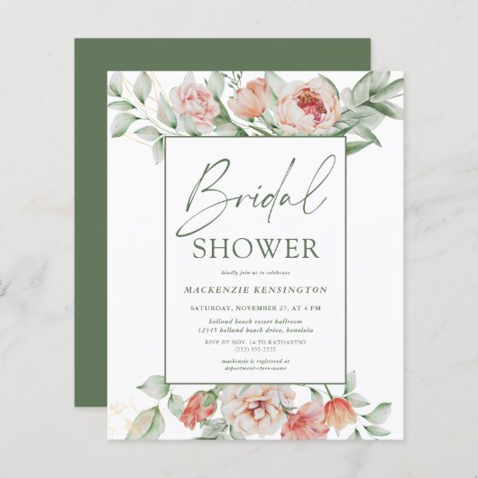 予算エレガントフローラスクリプトブライダルシャワー (正面/裏面)