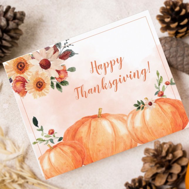 予算エレガントフローラハッピー感謝祭 (Pretty Watercolor Pumpkins Thanksgiving Card)