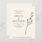 予算エレガントフローラミニマルクリーム結婚式の招待 (正面/裏面)