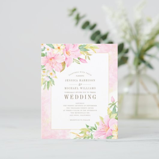 予算エレガントフローラモノグラム結婚式招待状 (スタンド正面)