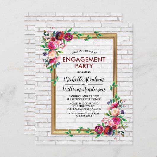 予算エレガントフローラ婚約パーティ招待状 (正面/裏面)