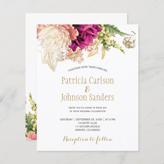 予算エレガントフローラ結婚式招待状 (正面/裏面)