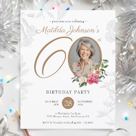 予算エレガントフローラ60番目の誕生日招待状