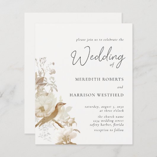 予算エレガントヴィンテージフローラ結婚式招待状 (正面/裏面)