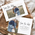 予算エレガント写真ミニマルな日付の保存 チラシ<br><div class="desc">バジェット結婚式の前後に写真がある日付カードを保存する。Save the Dateカードには手で書いたモダン草書タイポグラフィが含まれエレガント、シンプルとミニマルモダンムな結婚式の日のお祝いの後に使用すシンプルる。</div>