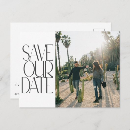 予算エレガント写真モダン結婚式の日付の保存 ポストカード (正面/裏面)