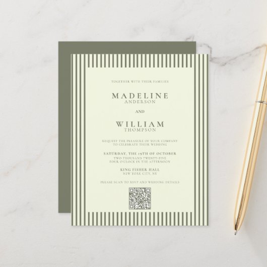 予算エレガント削減Sage Green Qrコード結婚s (正面/裏面インサイチュ)