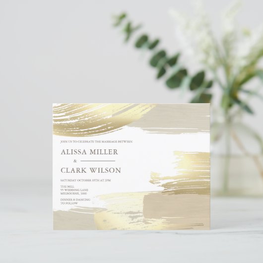 予算エレガント抽象芸術金ゴールド結婚式招待状 (スタンド正面)