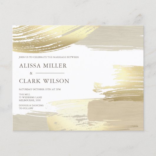 予算エレガント抽象芸術金ゴールド結婚式招待状 (正面)