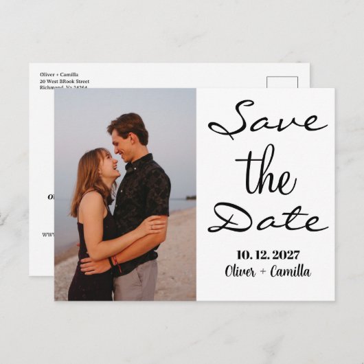 予算エレガント日付結婚式招待状の保存 案内ポストカード (正面/裏面)