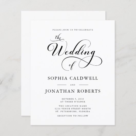 予算エレガント書道QRコード結婚式の招待 (正面/裏面)