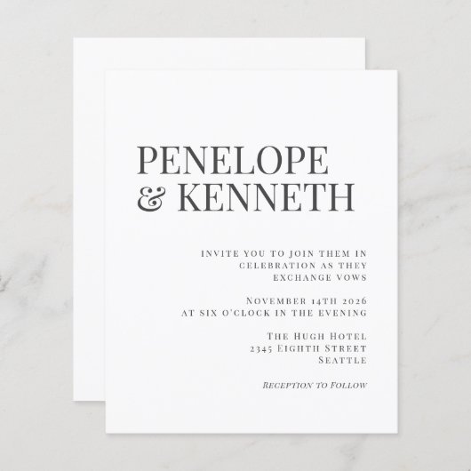 予算エレガント白黒タイポグラフィ結婚 (正面/裏面)