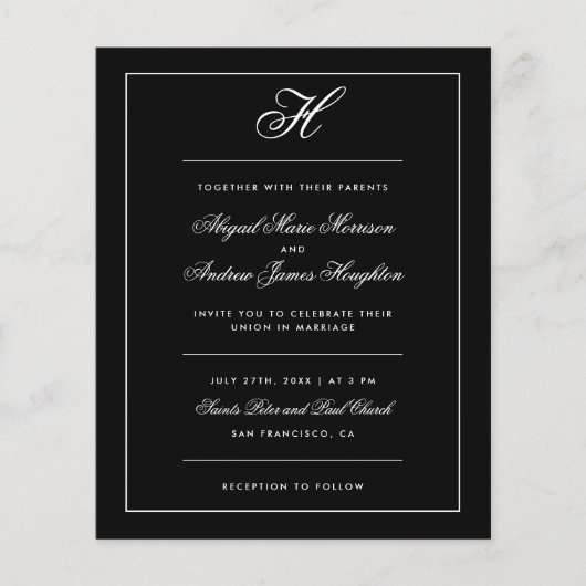 予算エレガント白黒モノグラム結婚スクリプト (正面)