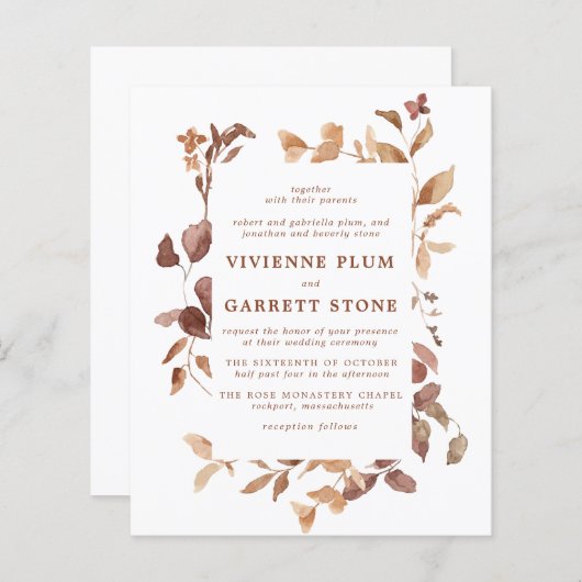 予算エレガント紅葉結婚式招待状 (正面/裏面)