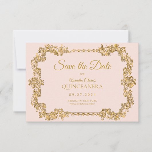 予算エレガント赤面ピンク金ゴールドフレームキンセアニェラ ノートカード (正面)