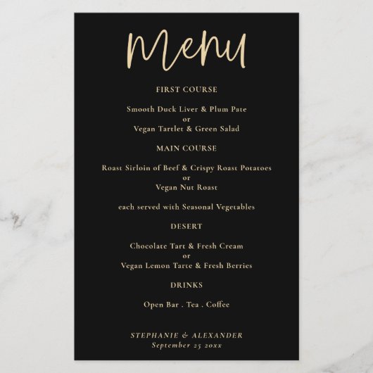 予算エレガント金ゴールドスクリプ結婚ト黒のメニュー (正面)