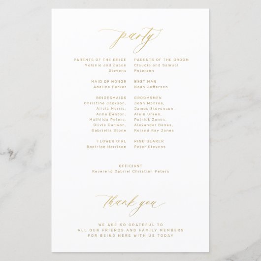 予算エレガント金ゴールドタイポグラフィ結婚式 (裏面)