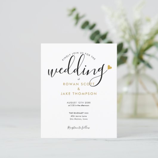 予算エレガント金ゴールドハート写真結婚式招待状 (スタンド正面)