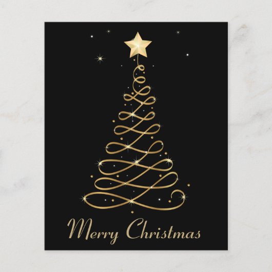 予算エレガント金ゴールドメリークリスマスツリーフラットカード (正面)