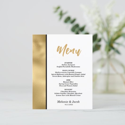 予算エレガント金ゴールド聖なる書物、 経典フラットメニューカード (スタンド正面)