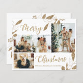 予算エレガント金ゴールド葉写真クリスマスカード (正面/裏面)