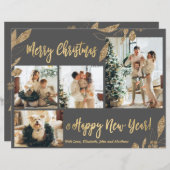 予算エレガント金ゴールド葉写真クリスマスカード (正面/裏面)