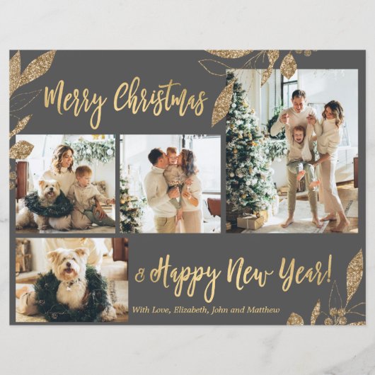 予算エレガント金ゴールド葉写真クリスマスカード (正面)