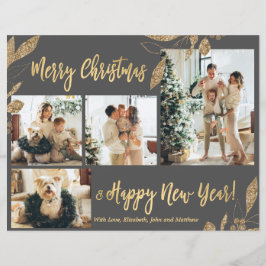 予算エレガント金ゴールド葉写真クリスマスカード