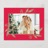 予算エレガント金ゴールド葉写真クリスマスカード (裏面)