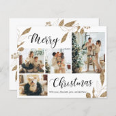 予算エレガント金ゴールド葉写真クリスマスカード (正面/裏面)