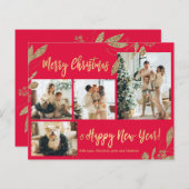 予算エレガント金ゴールド葉写真クリスマスカード (正面/裏面)