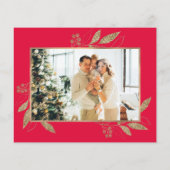 予算エレガント金ゴールド葉写真クリスマスカード (裏面)