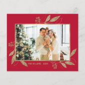 予算エレガント金ゴールド葉2写真クリスマスカード (裏面)