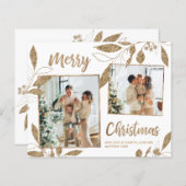 予算エレガント金ゴールド葉2写真クリスマスカード (正面/裏面)