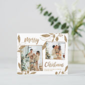 予算エレガント金ゴールド葉2写真クリスマスカード (スタンド正面)