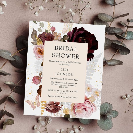 予算エレガント金ゴールド赤面ピンクブライダルシャワー チラシ