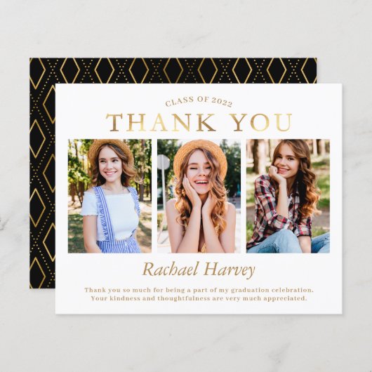 予算エレガント金ゴールド3 Photo Graduationありがとう (正面/裏面)