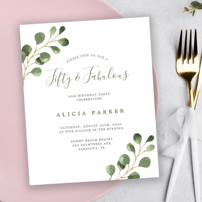 予算エレガント50年の誕生日パーティーの招待 (クリエイターアップロード済み)