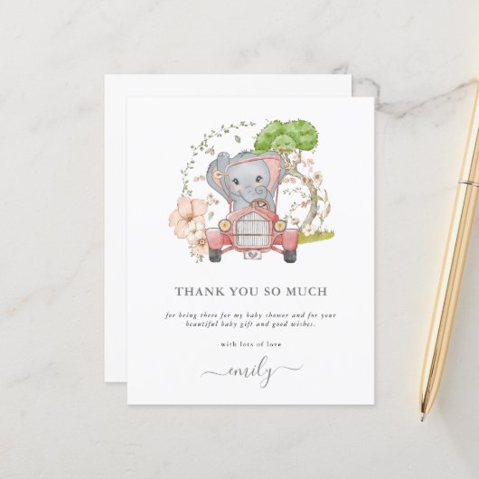 予算エレファントカーベビーシャワーありがとう (正面/裏面インサイチュ)