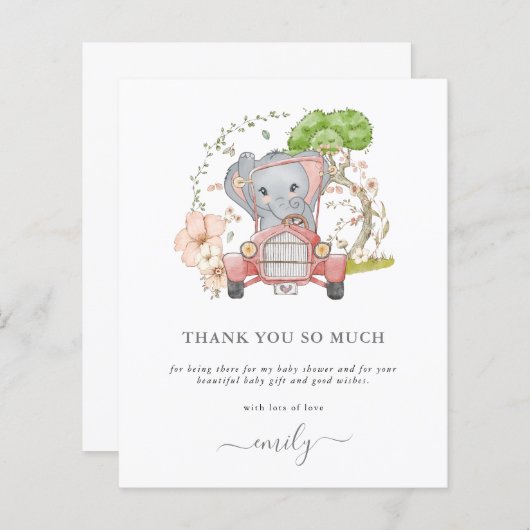 予算エレファントカーベビーシャワーありがとう (正面/裏面)