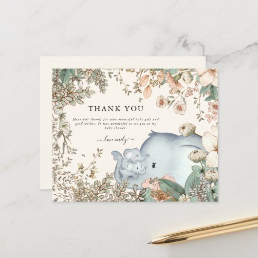 予算エレファントツインズクリームベビーシャワーありがとう (正面/裏面インサイチュ)