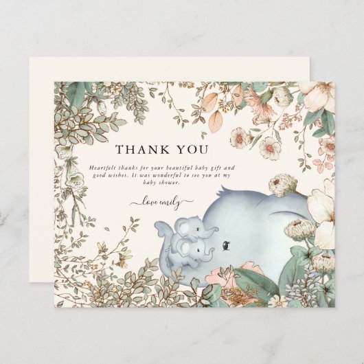 予算エレファントツインズクリームベビーシャワーありがとう (正面/裏面)