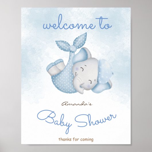 予算エレファントテーマの赤ちゃんシャワー歓迎サイン ポスター (正面)