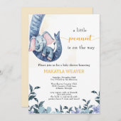 予算エレファントブルーピーナッツベビーブシャワー 招待状 (正面/裏面)