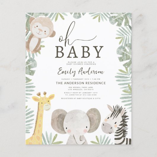 予算オベビーサファリアニマルボーイズベビーシャワー チラシ (正面)